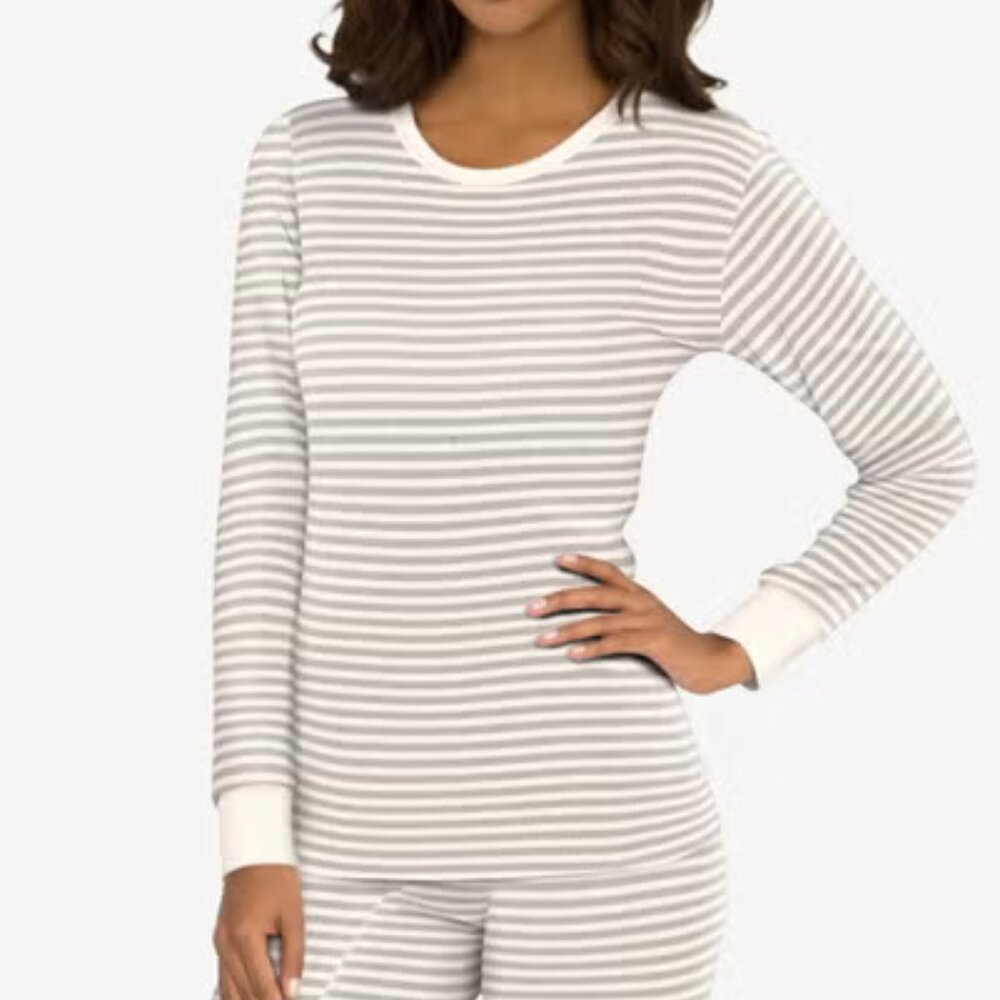 NEW Comfort Choice grey stripe thermal waffle knit layering top Large